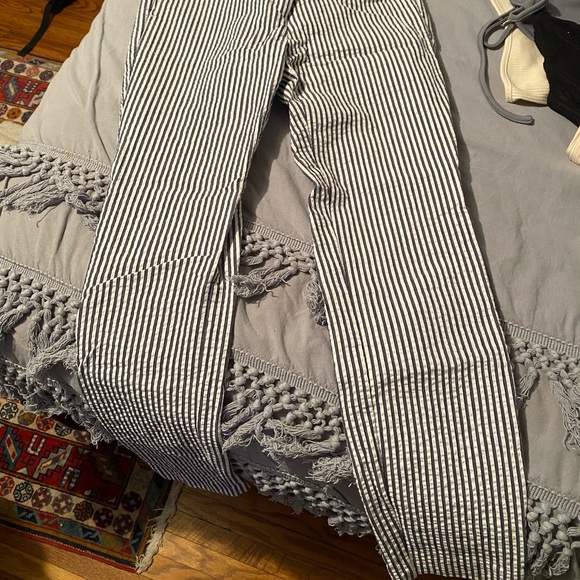 Zara striped navy blue and white linen trousers - Picture 2 of 6